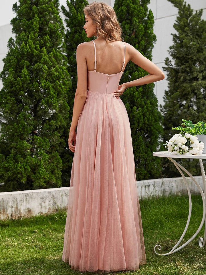 Women's V Neck Wedding Dress with Spaghetti Straps and Full Maxi Skirt