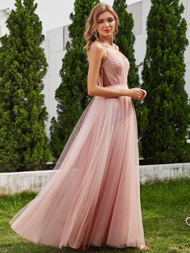 Women's V Neck Wedding Dress with Spaghetti Straps and Full Maxi Skirt