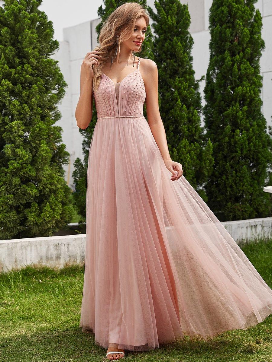 Women's V Neck Wedding Dress with Spaghetti Straps and Full Maxi Skirt