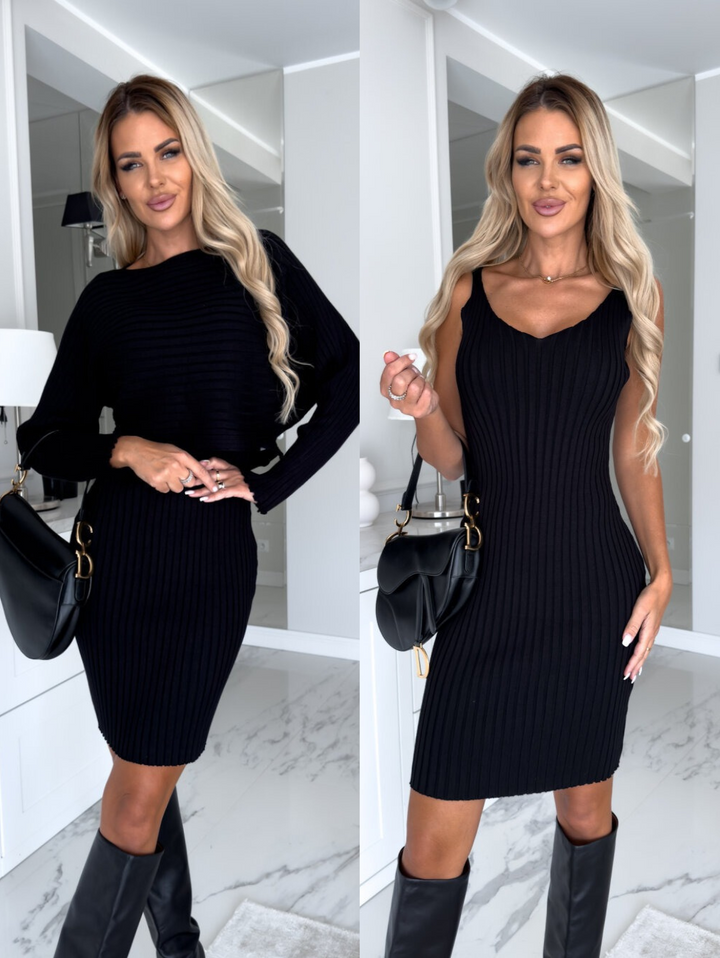 Women's Knitted Co-Ord Set with Long Sleeve Top and Midi Skirt