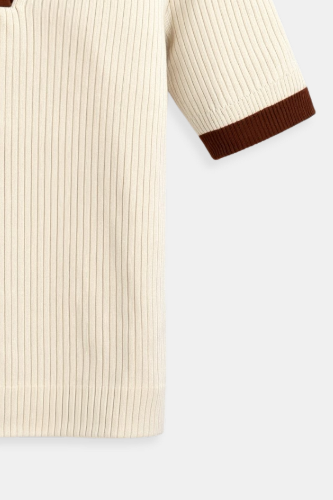 Women's Ribbed Top with Collared Neckline and Short Sleeves
