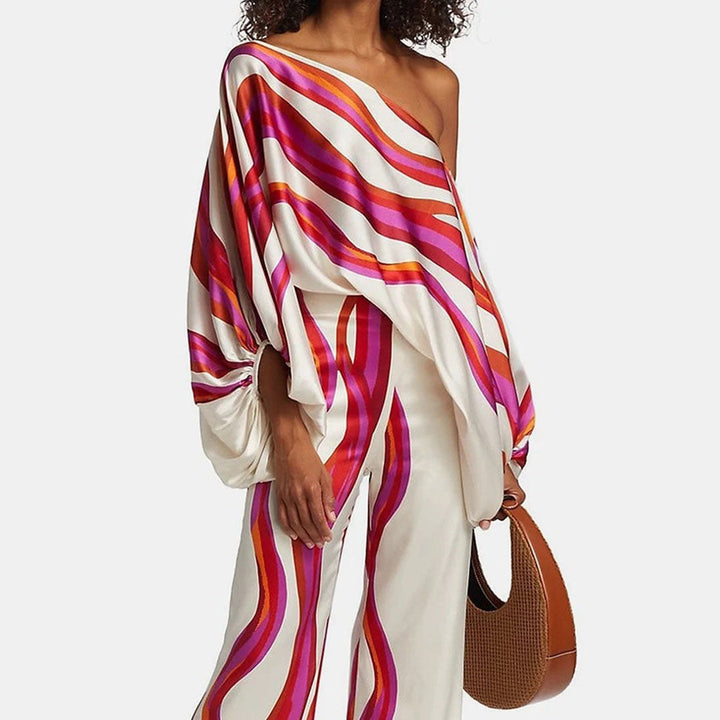 Women's Printed Co-Ord Set with Relaxed Top and Wide Leg Trousers