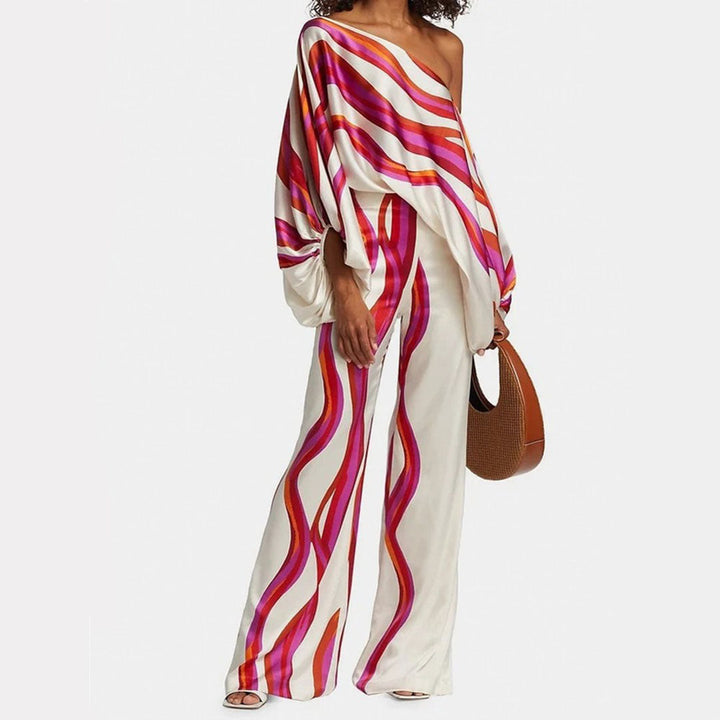 Women's Printed Co-Ord Set with Relaxed Top and Wide Leg Trousers