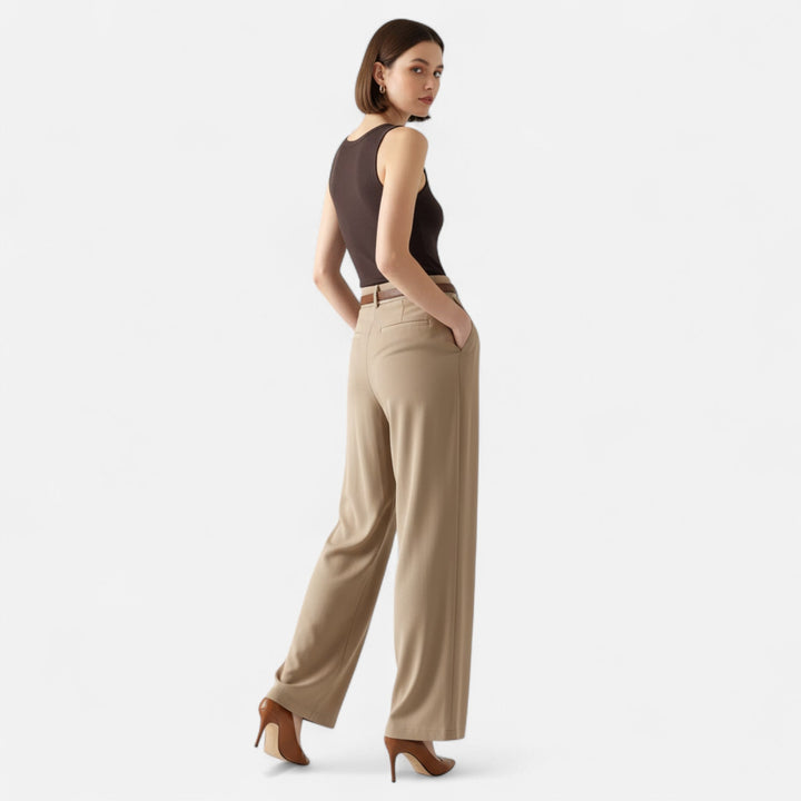 Women's Wide Leg Trousers with High Waist and Pleated Front
