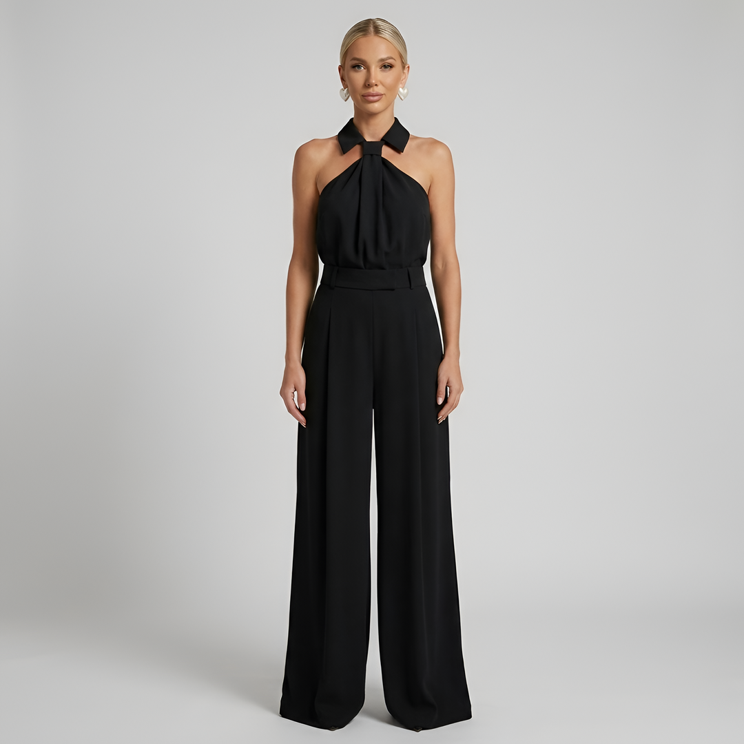 Women's Halter Jumpsuit with Wide Leg Trousers and Tie Waist