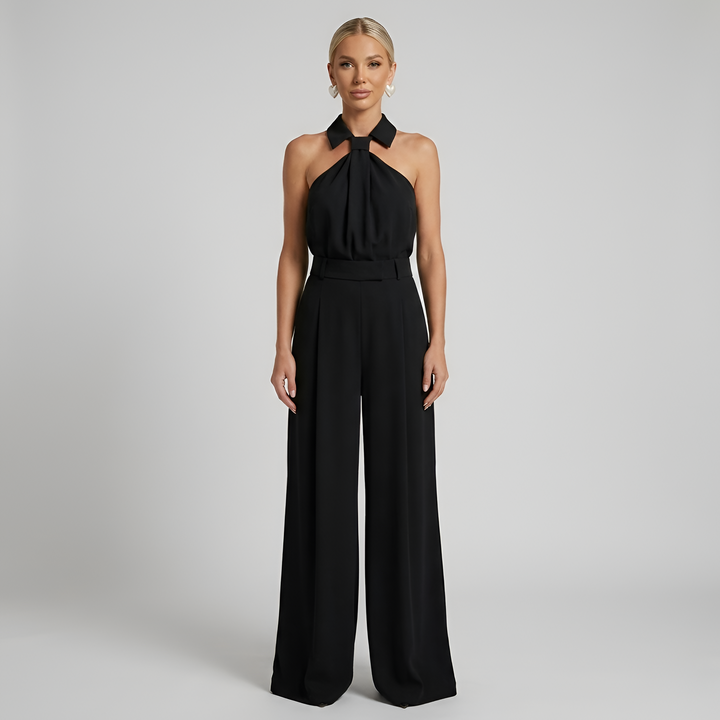 Women's Halter Jumpsuit with Wide Leg Trousers and Tie Waist