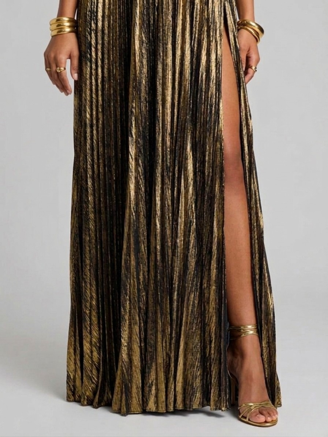 Women's Evening Strapless Maxi Dress with Twisted Bodice and High Slit