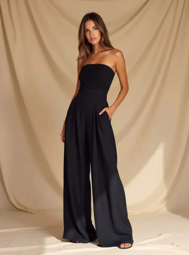 Women's Strapless Jumpsuit with Wide Leg Trousers