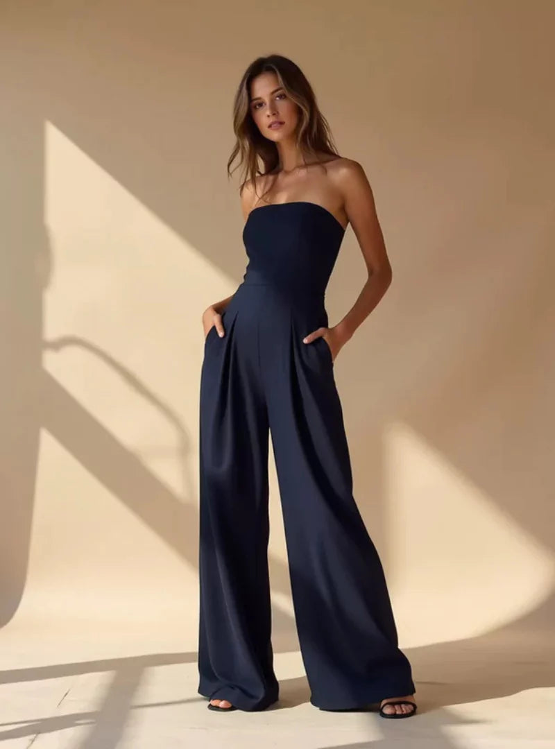 Women's Strapless Jumpsuit with Wide Leg Trousers