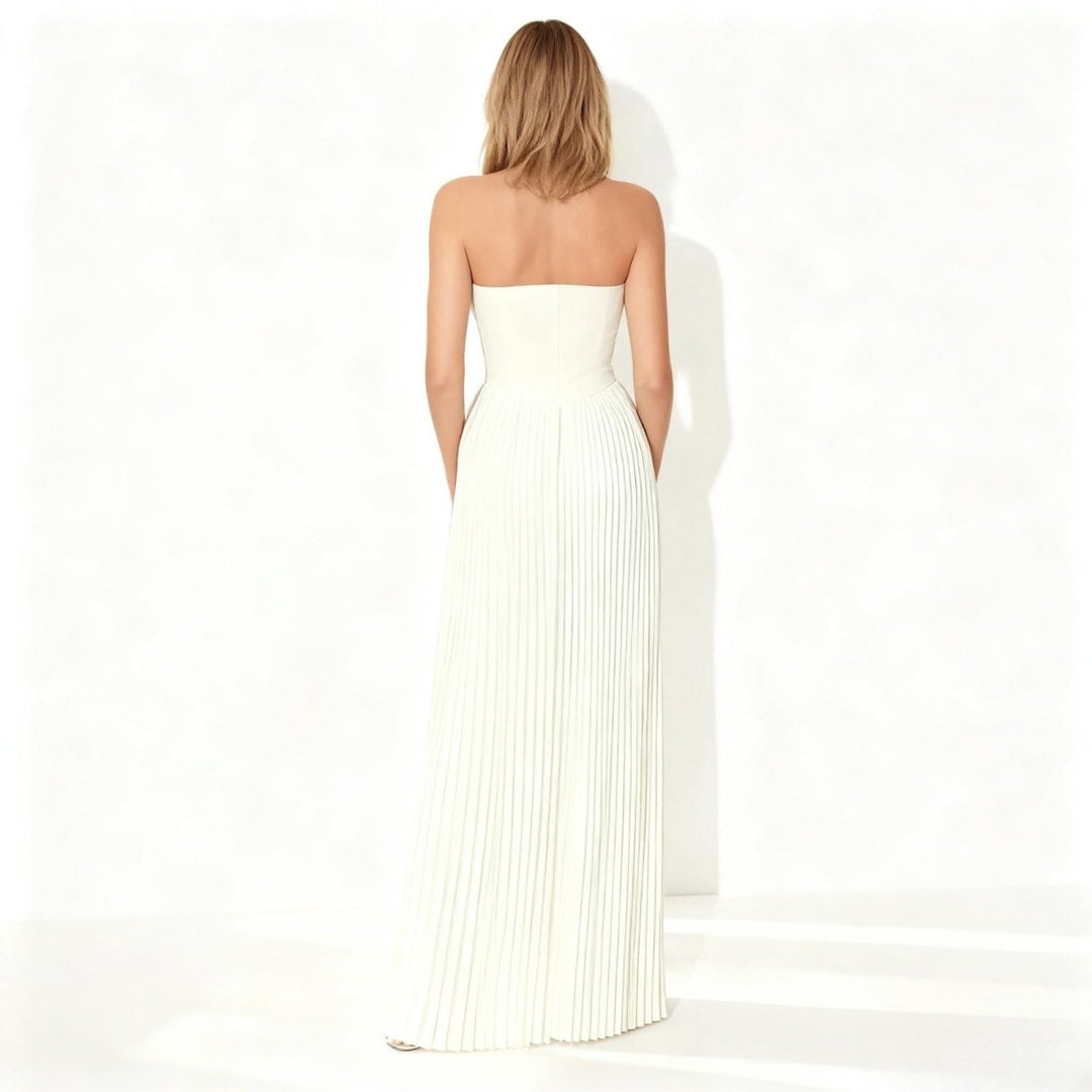Women's Evening Strapless Maxi Dress with Pleated Skirt