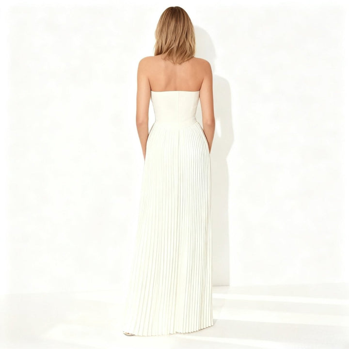 Women's Evening Strapless Maxi Dress with Pleated Skirt