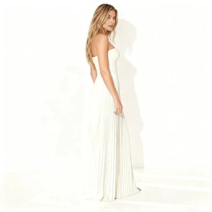Women's Evening Strapless Maxi Dress with Pleated Skirt