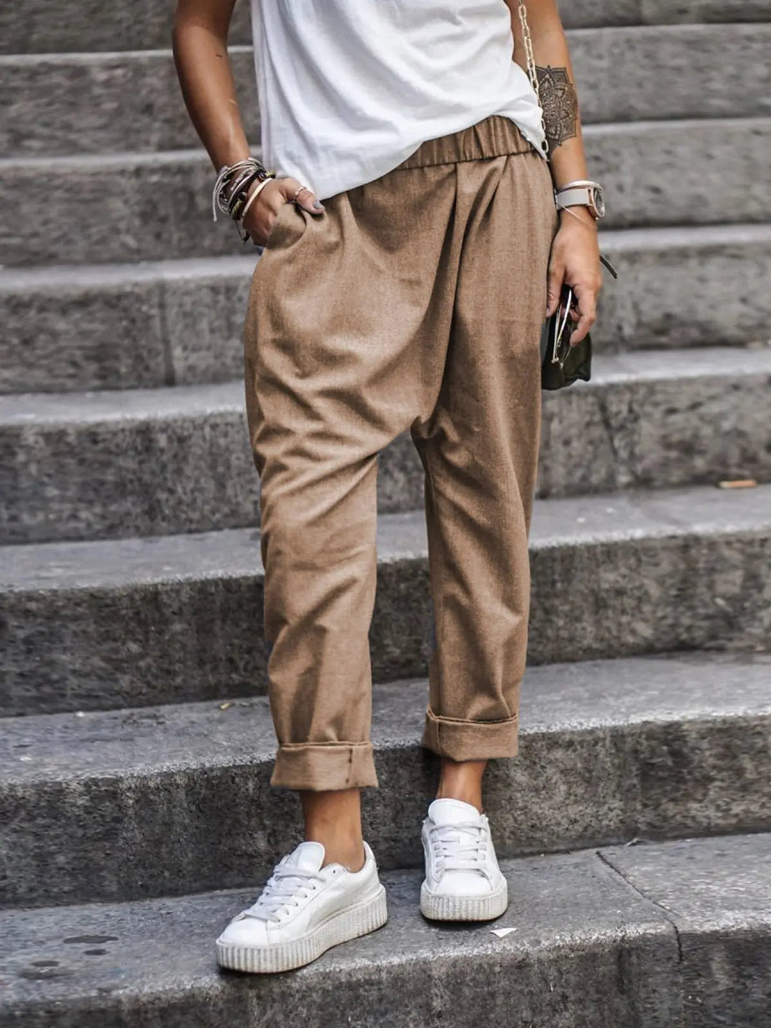 Women's Relaxed Fit Trousers with Tapered Leg