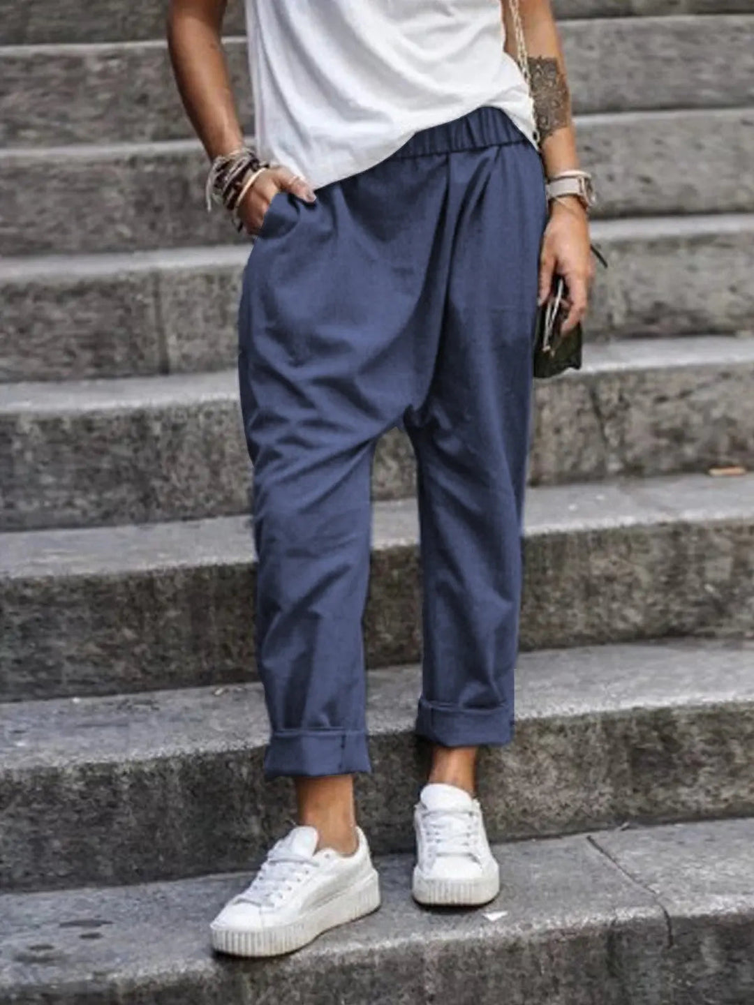 Women's Relaxed Fit Trousers with Tapered Leg