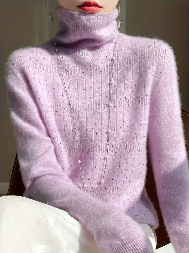 Women's Knitted Turtleneck Jumper with Textured Detail and Relaxed Fit