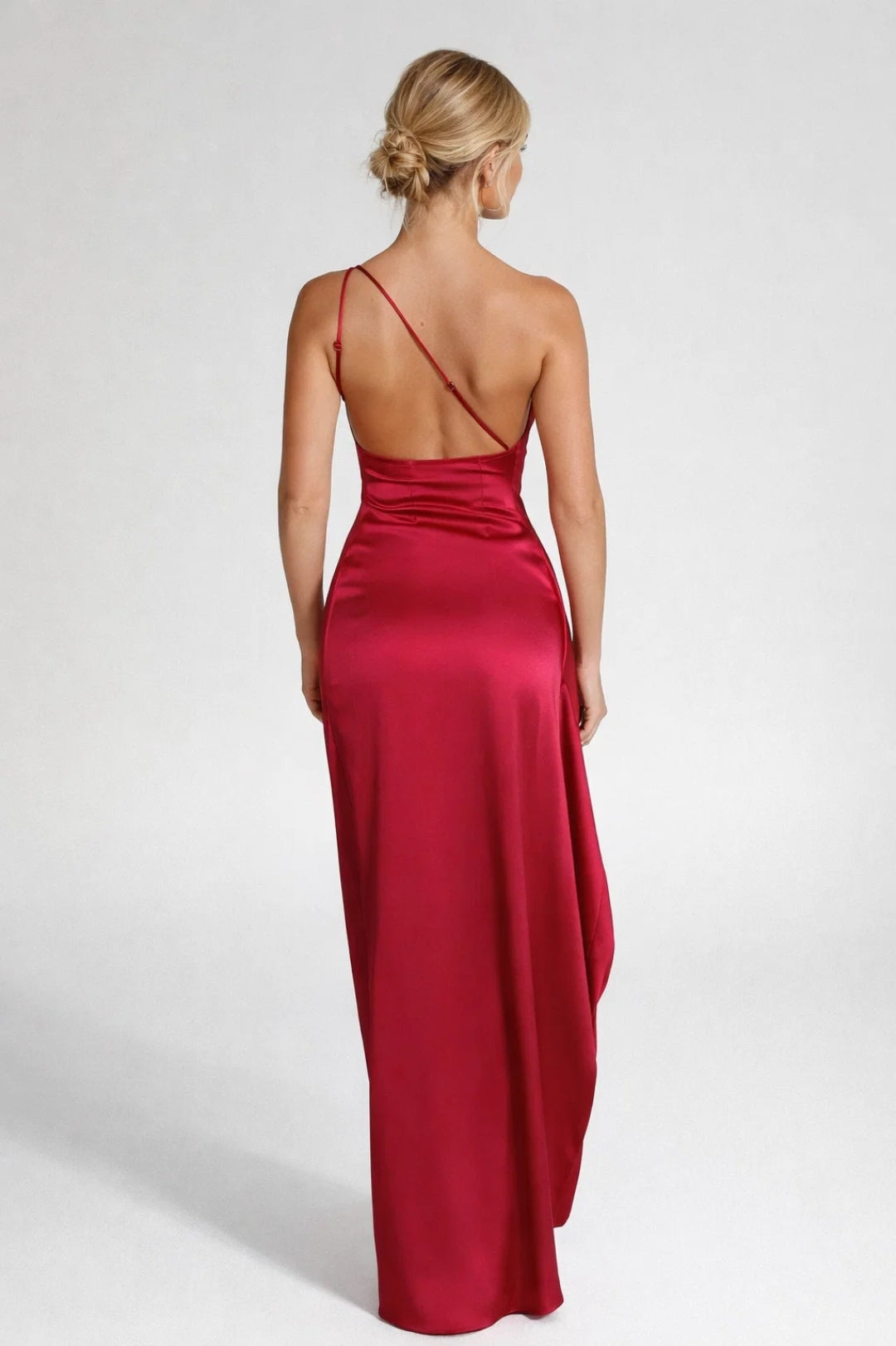 Women's One Shoulder Maxi Dress with Ruched Detail and Thigh Split