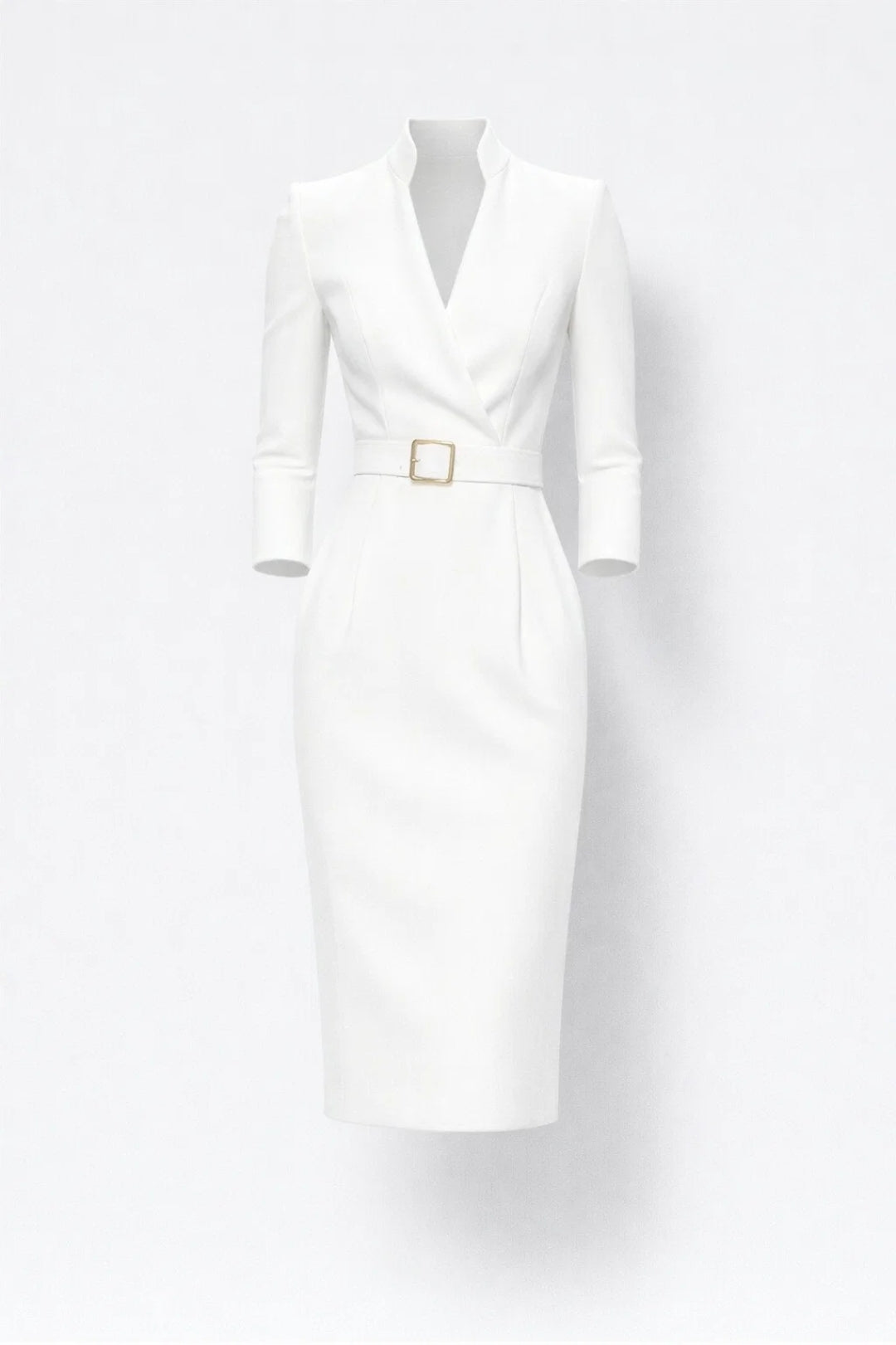 Women's Tailored Midi Dress with Blazer Collar and Belted Waist
