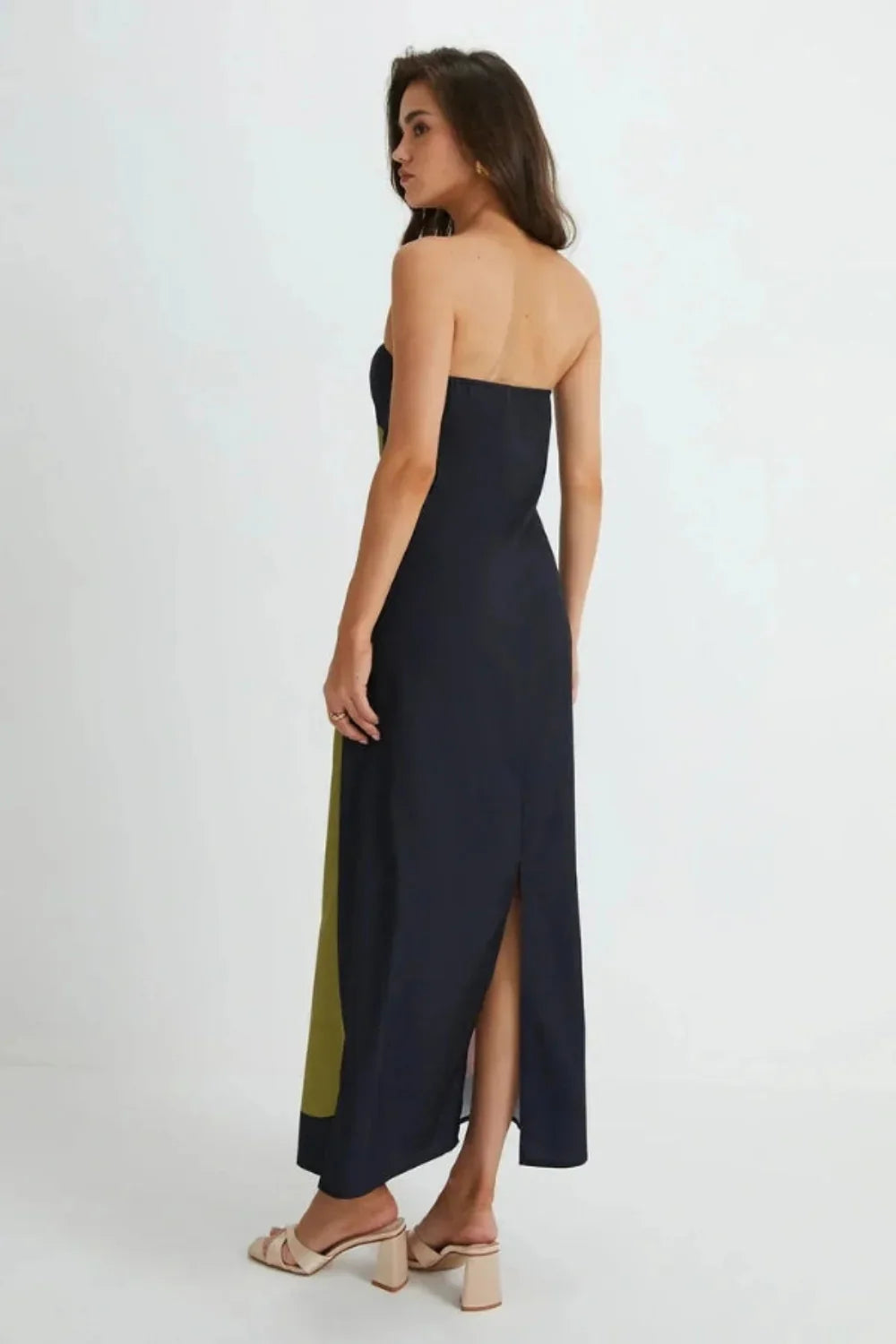 Women's Evening Strapless Maxi Dress with Abstract Print