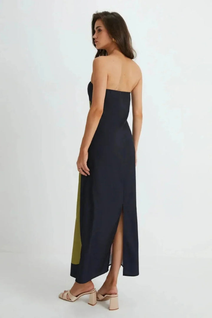 Women's Evening Strapless Maxi Dress with Abstract Print