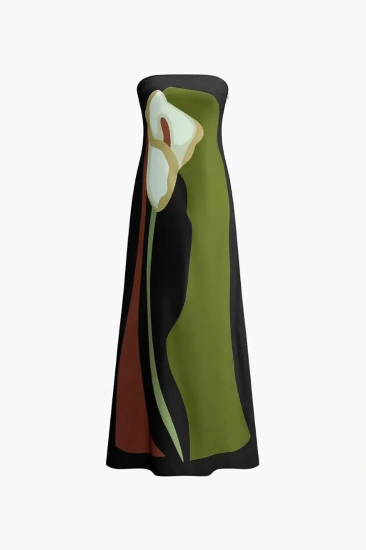 Women's Evening Strapless Maxi Dress with Abstract Print