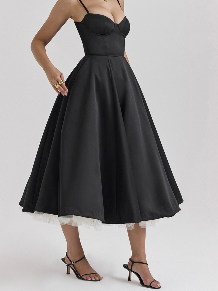 Women's Wedding Guest Midi Dress with Sweetheart Neckline and Fit and Flare Skirt