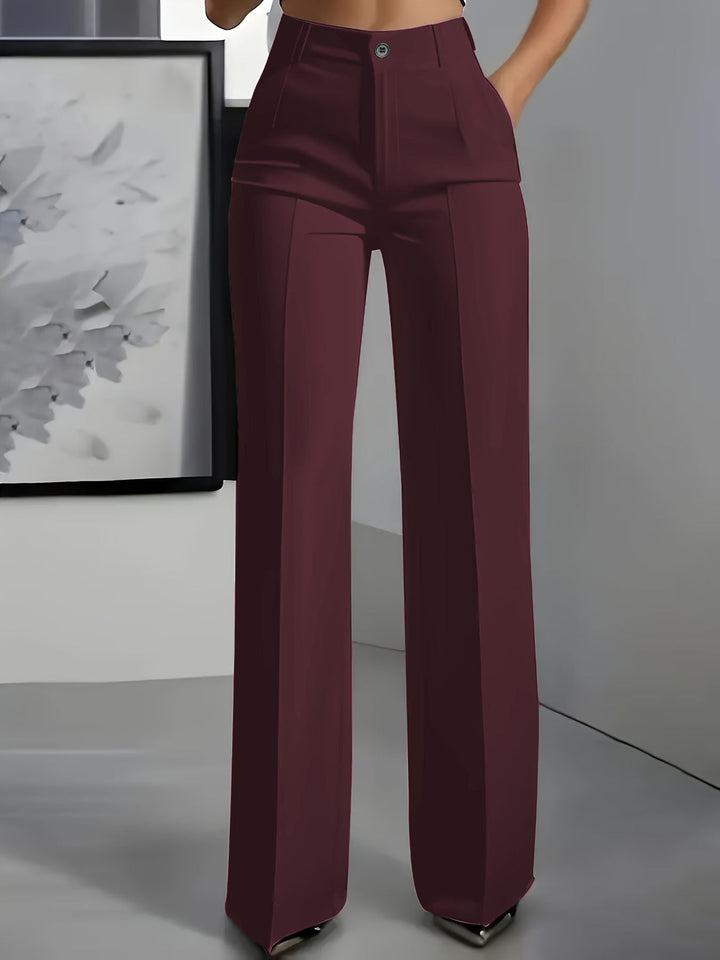 Women's High Waisted Straight Leg Trousers with Pleated Front