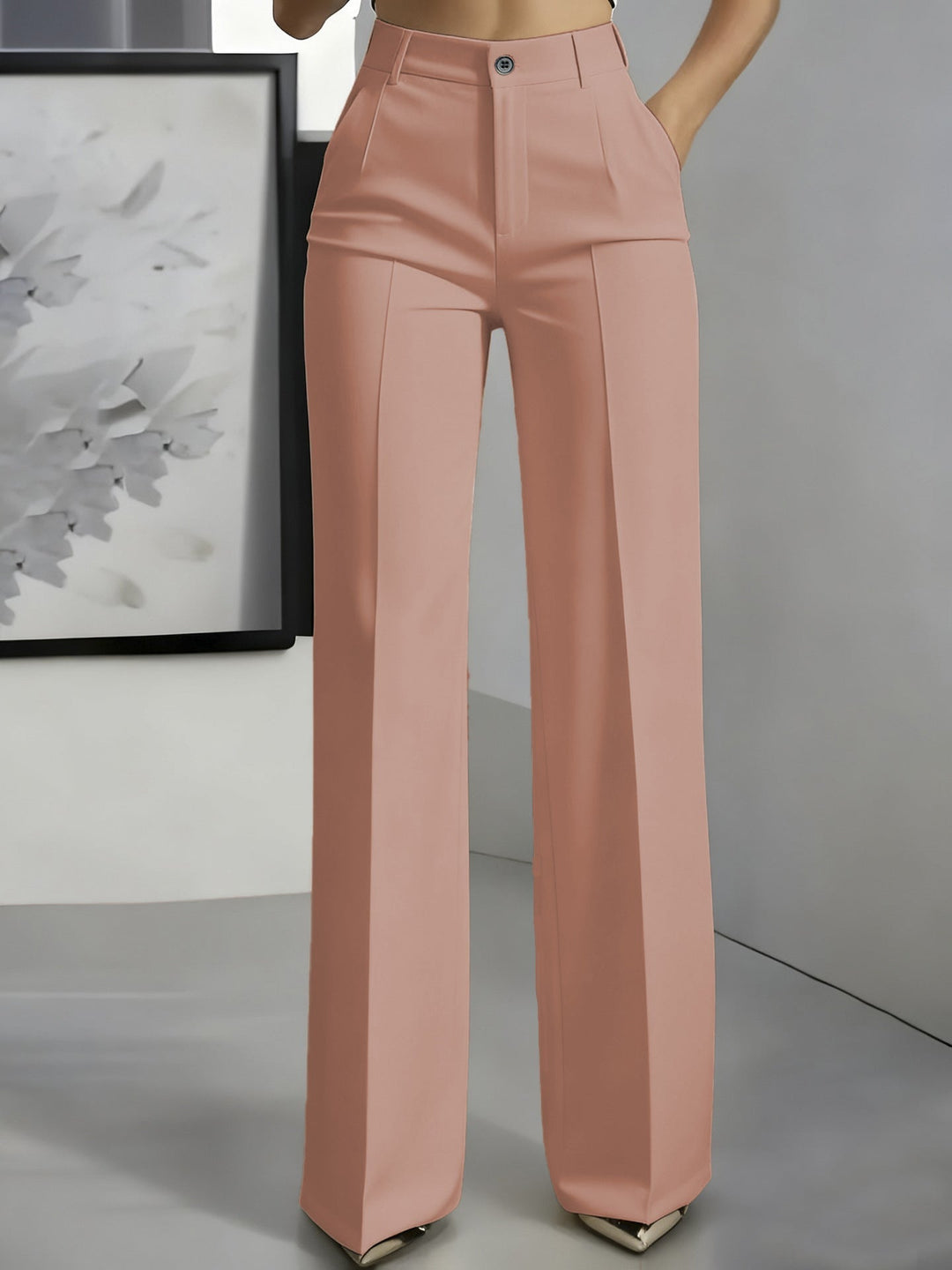 Women's High Waisted Straight Leg Trousers with Pleated Front