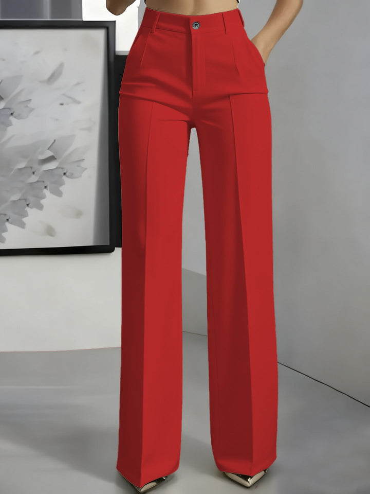 Women's High Waisted Straight Leg Trousers with Pleated Front