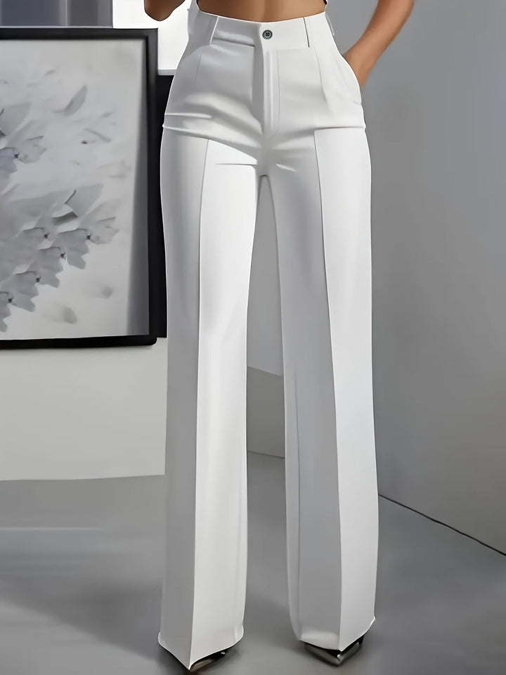 Women's High Waisted Straight Leg Trousers with Pleated Front