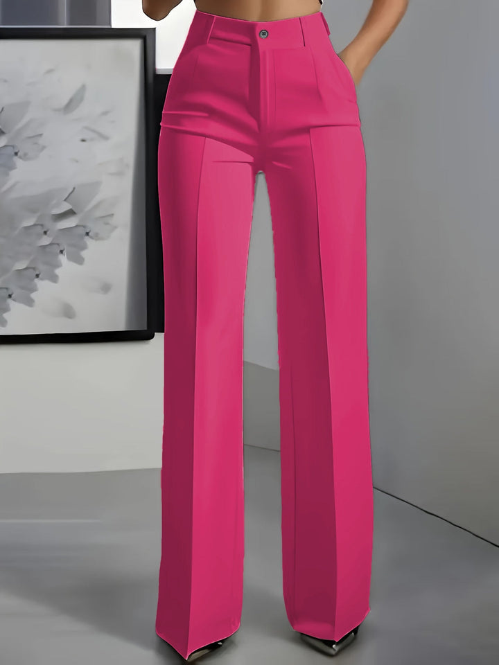 Women's High Waisted Straight Leg Trousers with Pleated Front