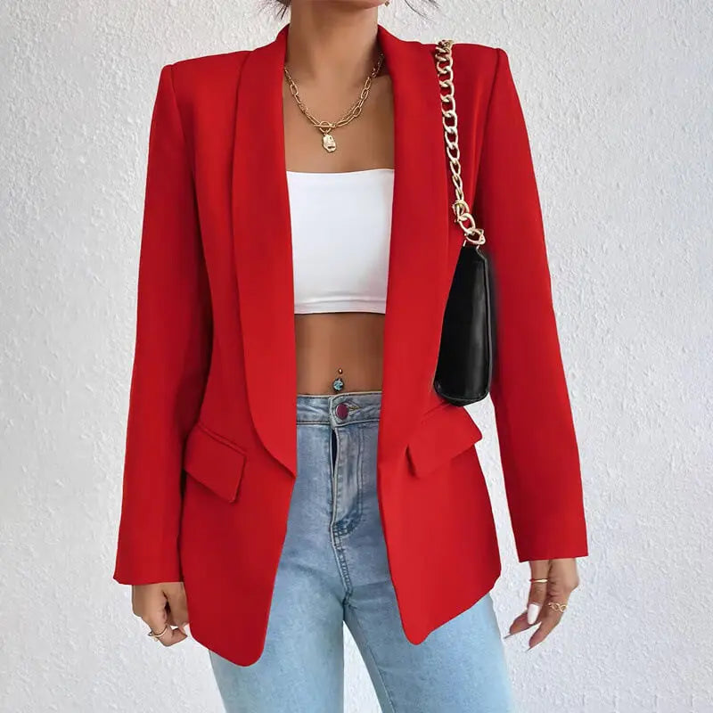 Women's Tailored Longline Blazer with Notch Lapels and Single Button Front