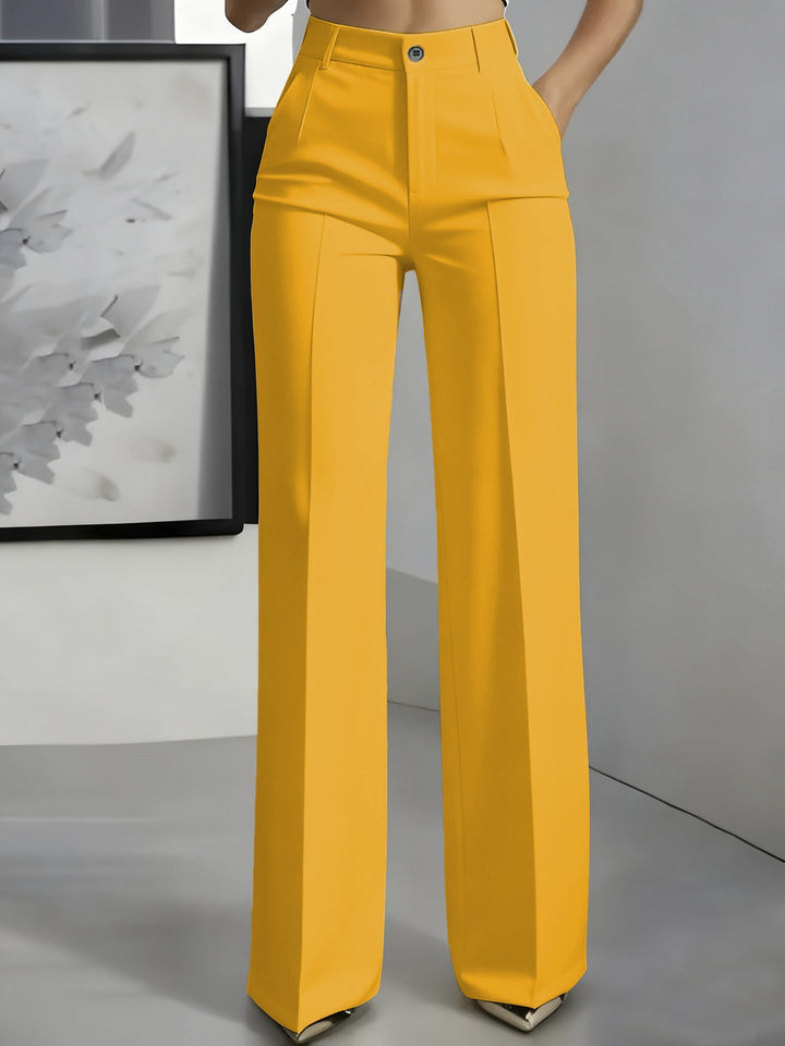 Women's High Waisted Straight Leg Trousers with Pleated Front