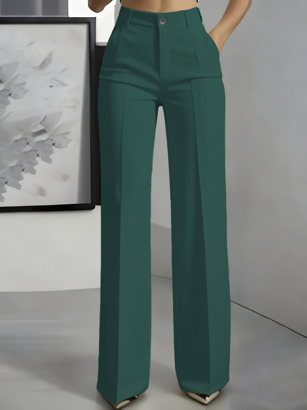 Women's High Waisted Straight Leg Trousers with Pleated Front