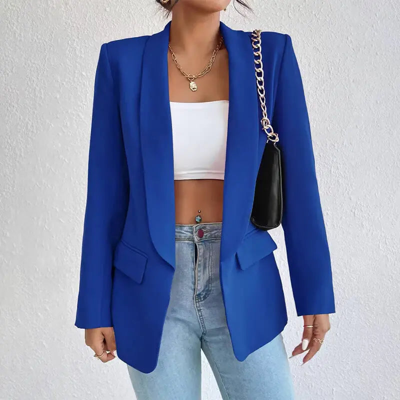 Women's Tailored Longline Blazer with Notch Lapels and Single Button Front