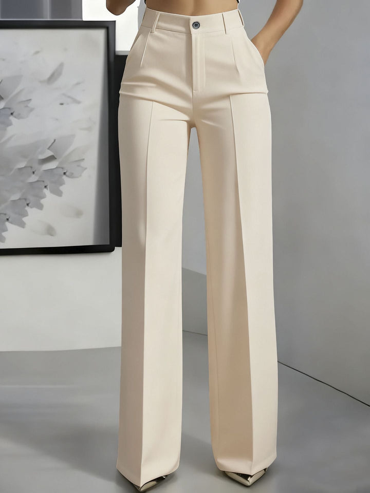 Women's High Waisted Straight Leg Trousers with Pleated Front