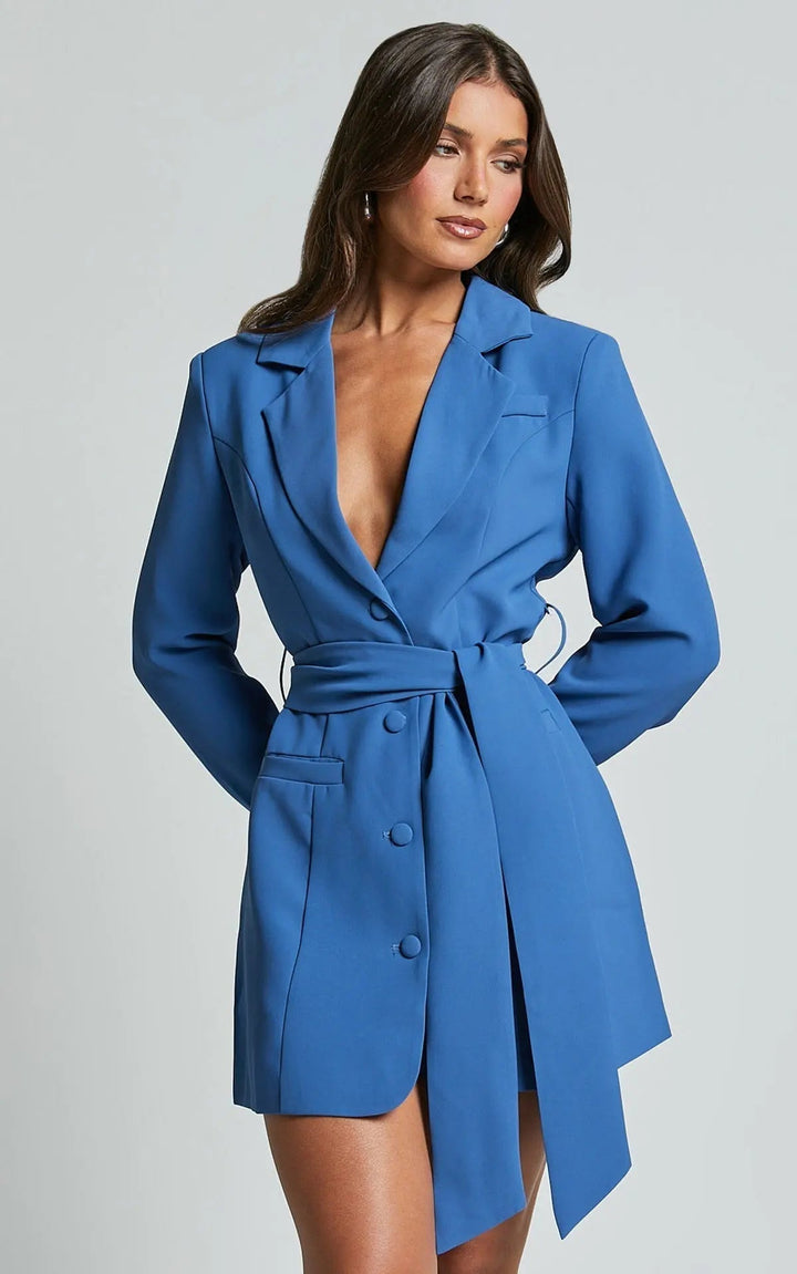 Women's Belted Blazer Dress with Tailored Fit