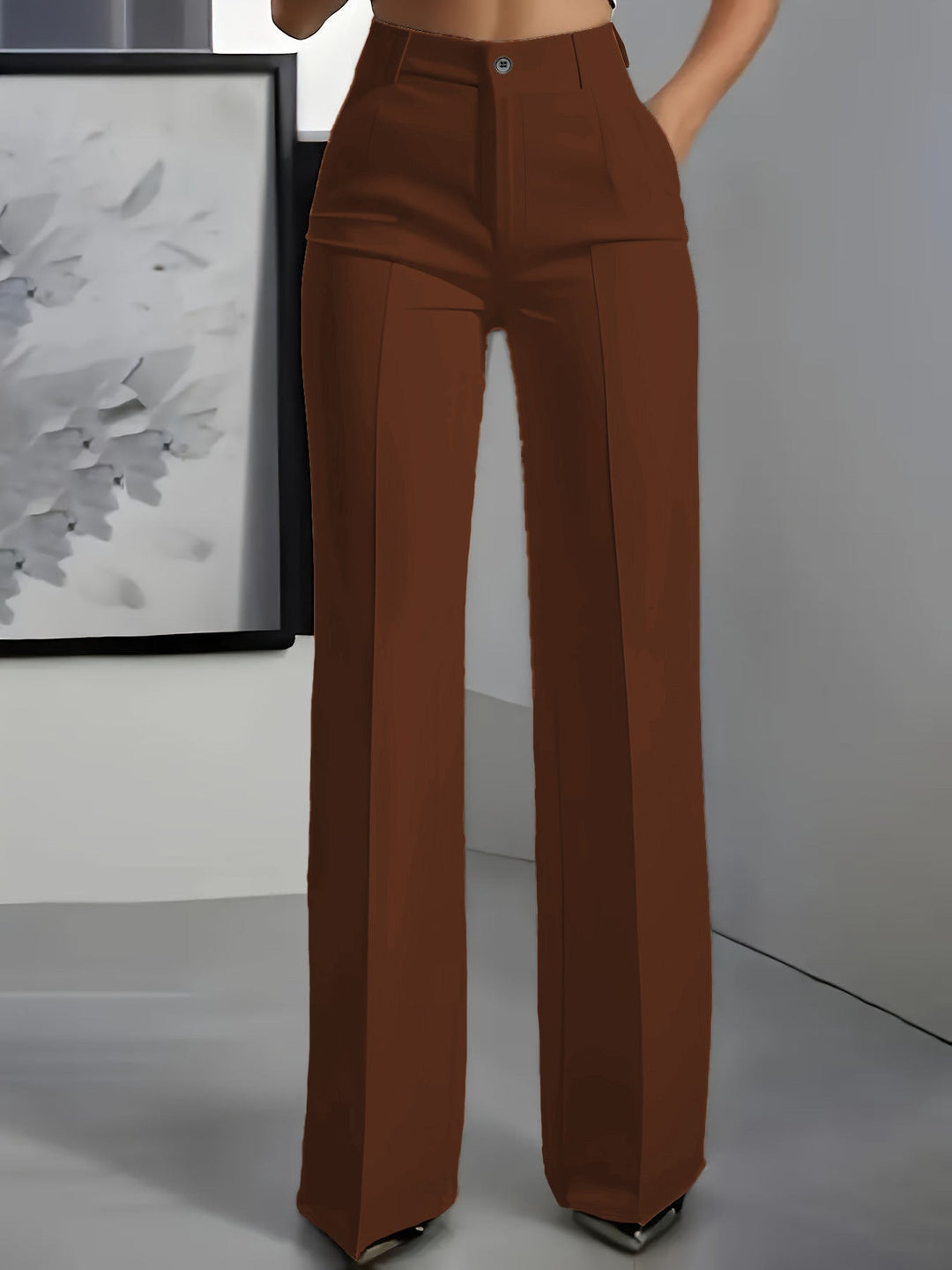 Women's High Waisted Straight Leg Trousers with Pleated Front