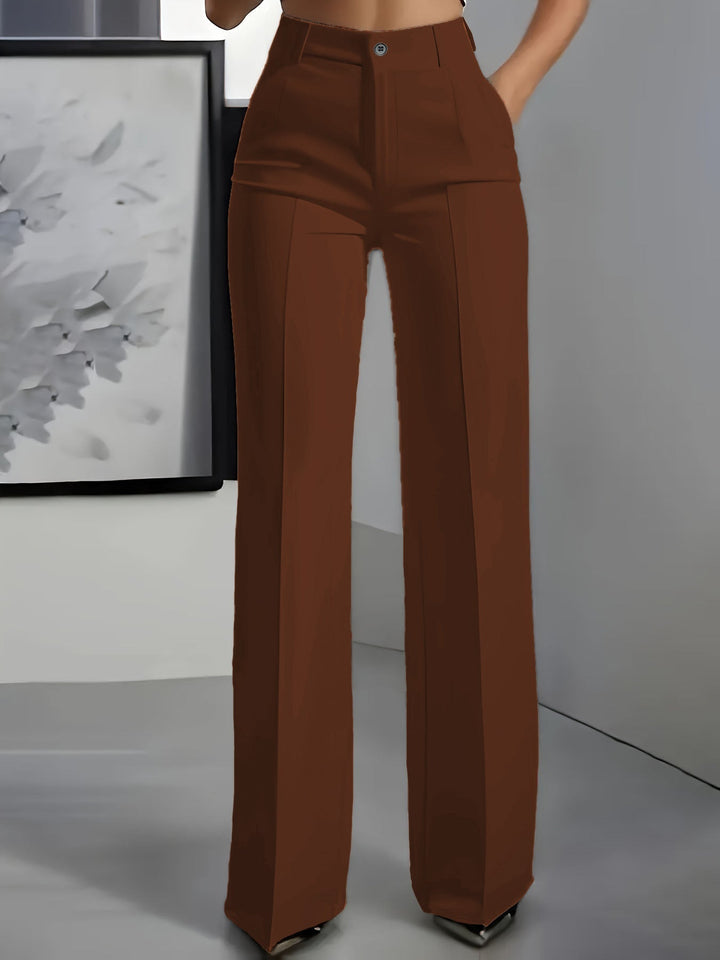 Women's High Waisted Straight Leg Trousers with Pleated Front