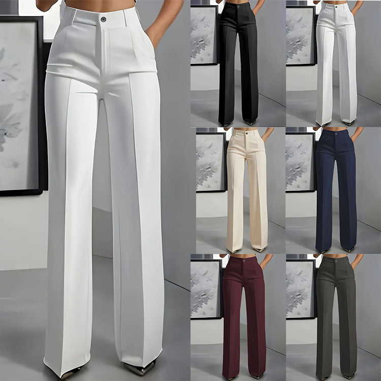 Women's High Waisted Straight Leg Trousers with Pleated Front