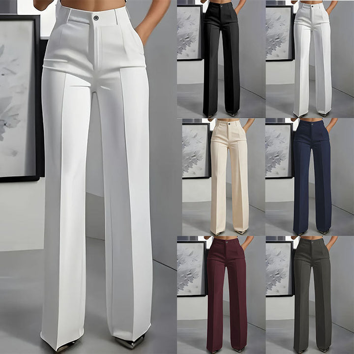 Women's High Waisted Straight Leg Trousers with Pleated Front