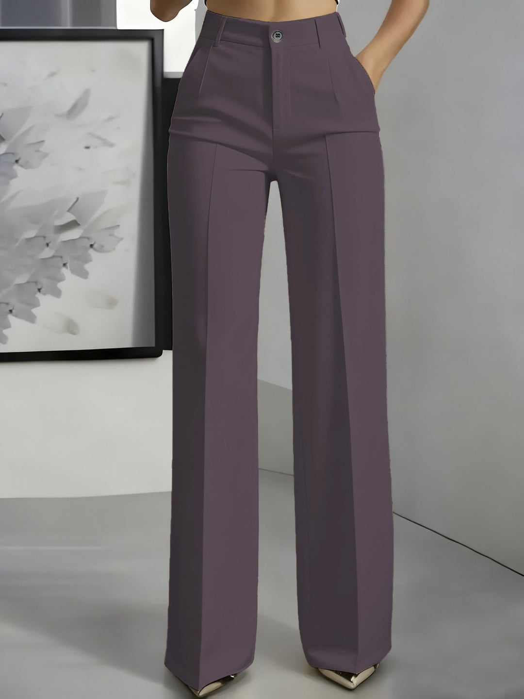 Women's High Waisted Straight Leg Trousers with Pleated Front