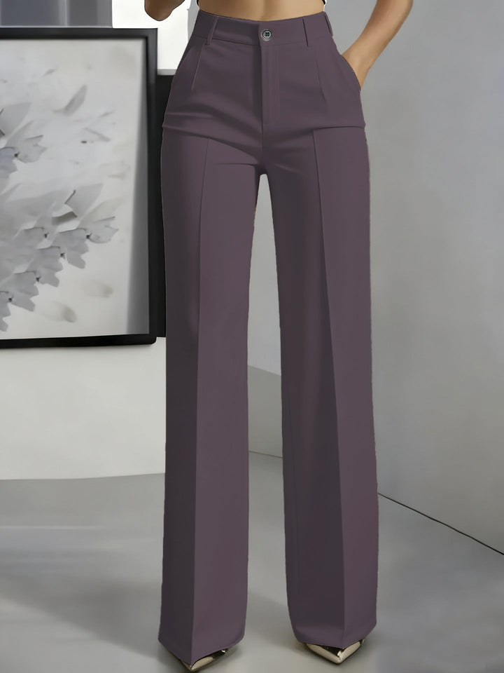 Women's High Waisted Straight Leg Trousers with Pleated Front