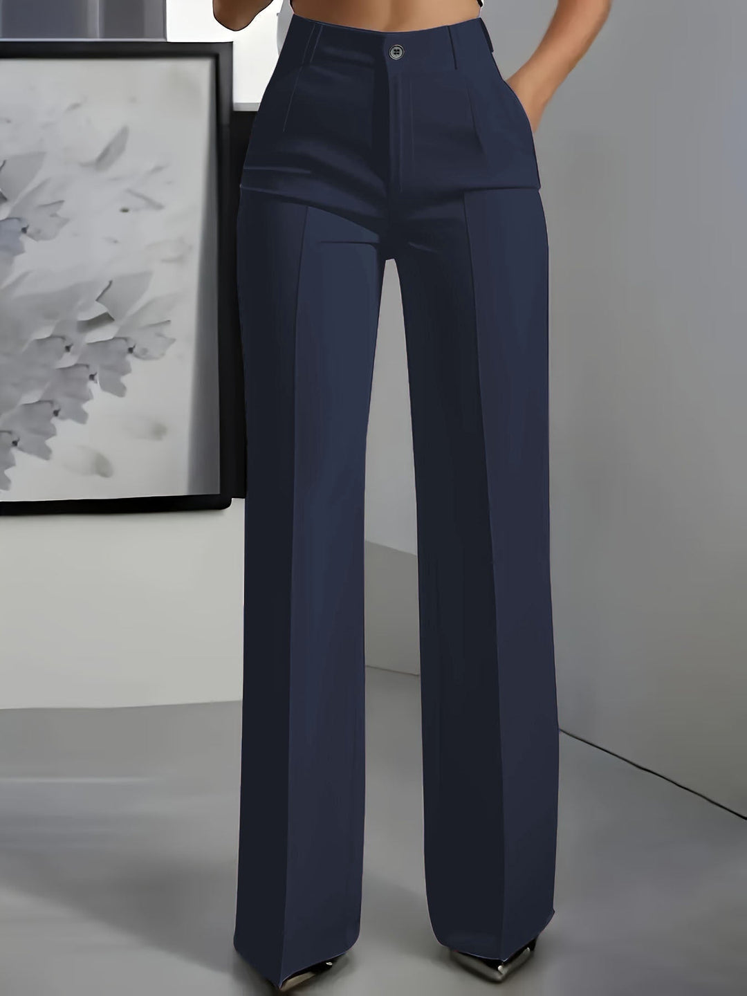 Women's High Waisted Straight Leg Trousers with Pleated Front