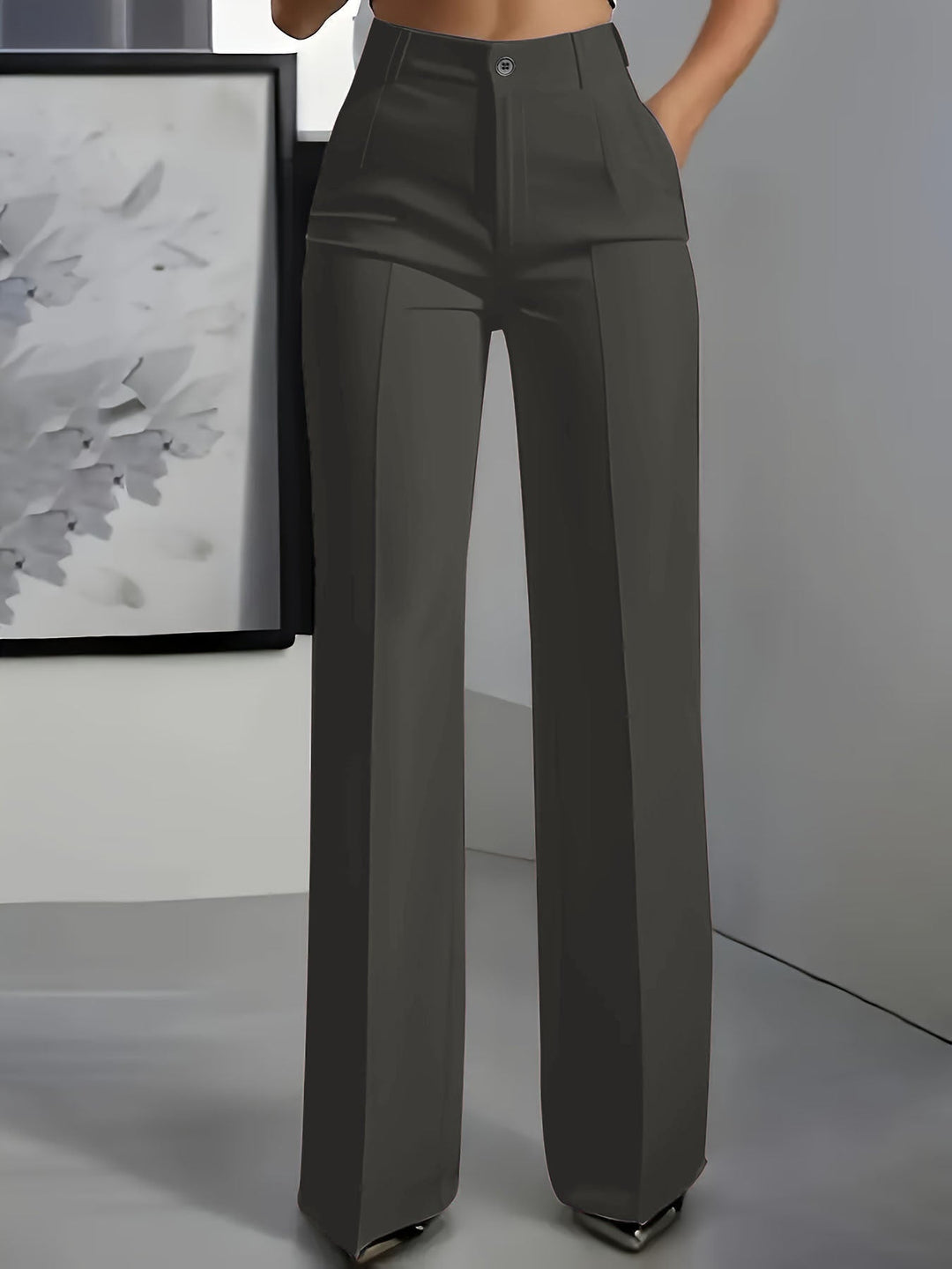 Women's High Waisted Straight Leg Trousers with Pleated Front