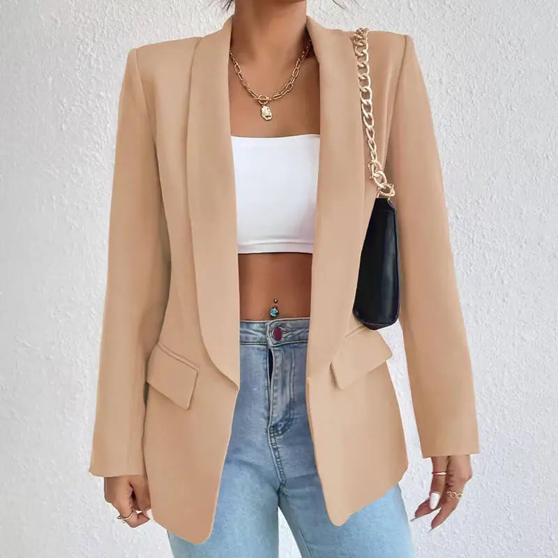 Women's Tailored Longline Blazer with Notch Lapels and Single Button Front