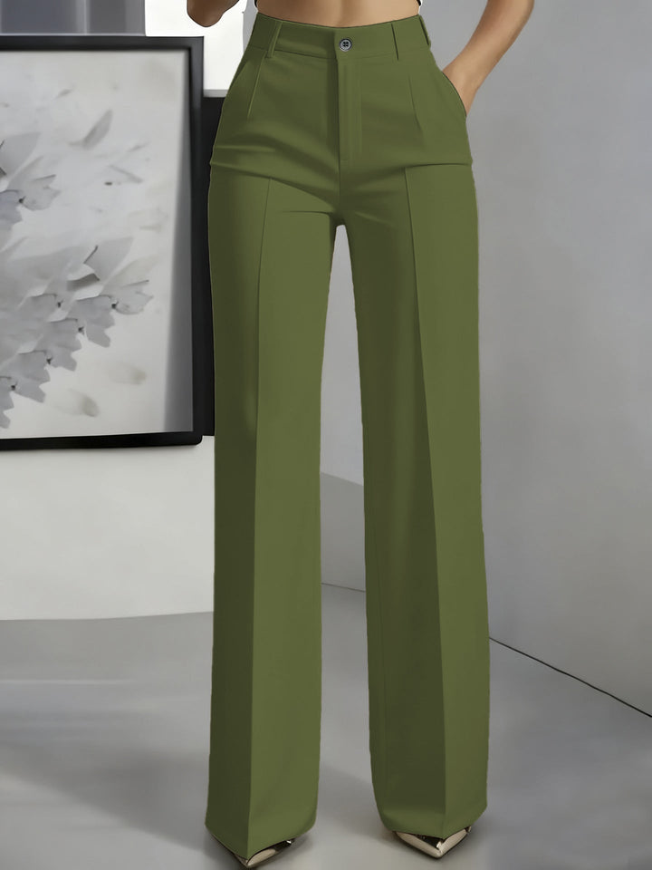 Women's High Waisted Straight Leg Trousers with Pleated Front