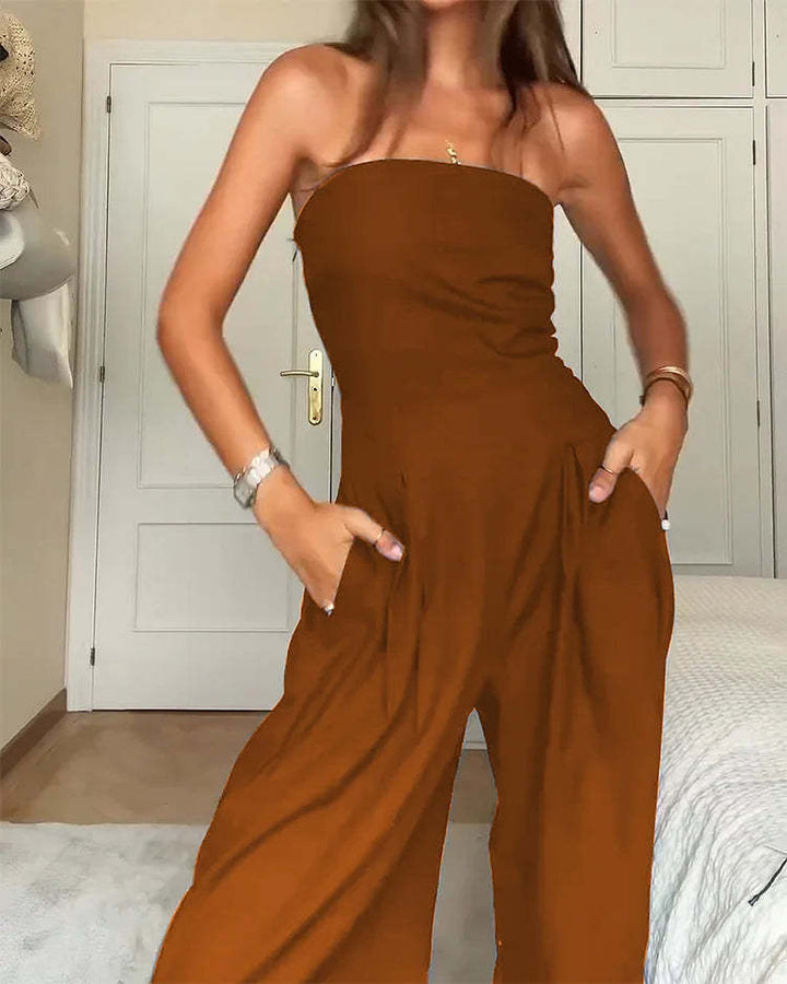 Women's Strapless Jumpsuit with Wide Leg Trousers