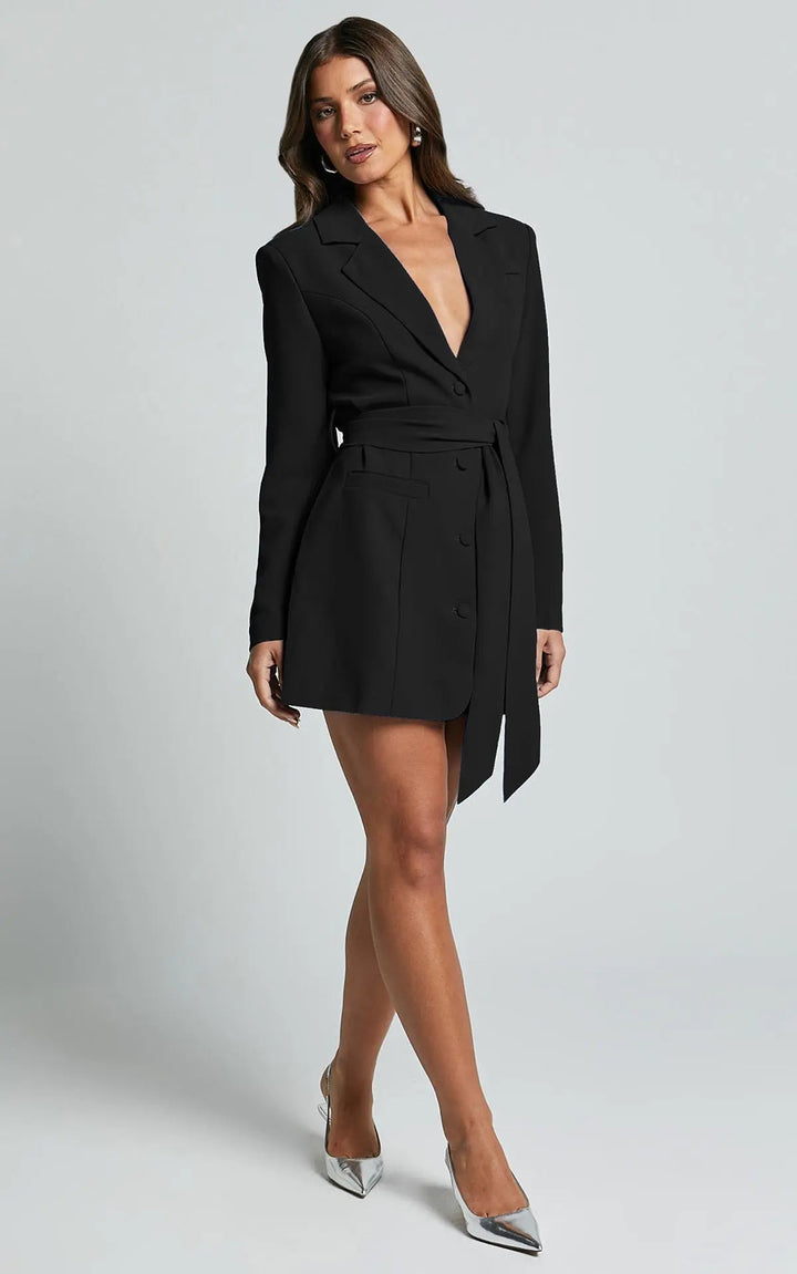 Women's Belted Blazer Dress with Tailored Fit