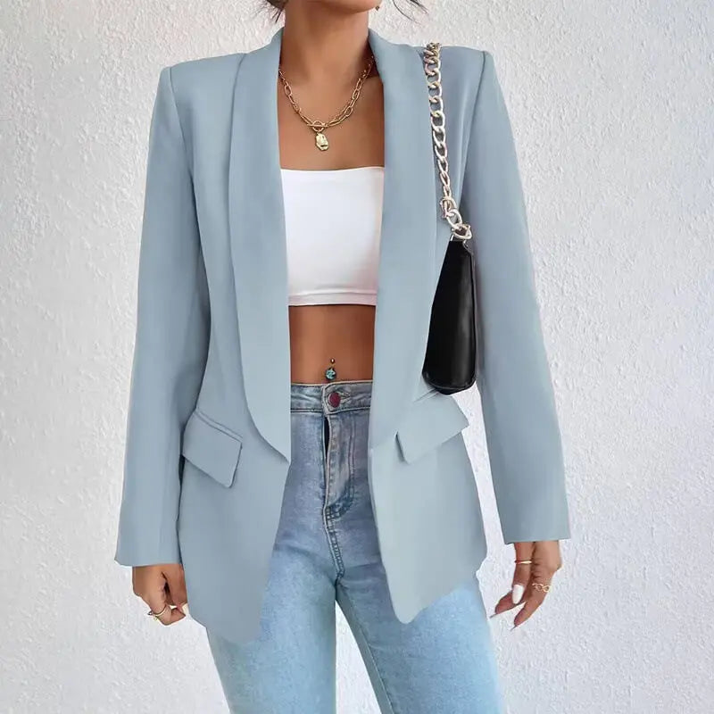Women's Tailored Longline Blazer with Notch Lapels and Single Button Front