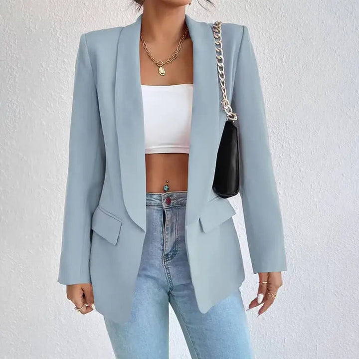 Women's Tailored Longline Blazer with Notch Lapels and Single Button Front
